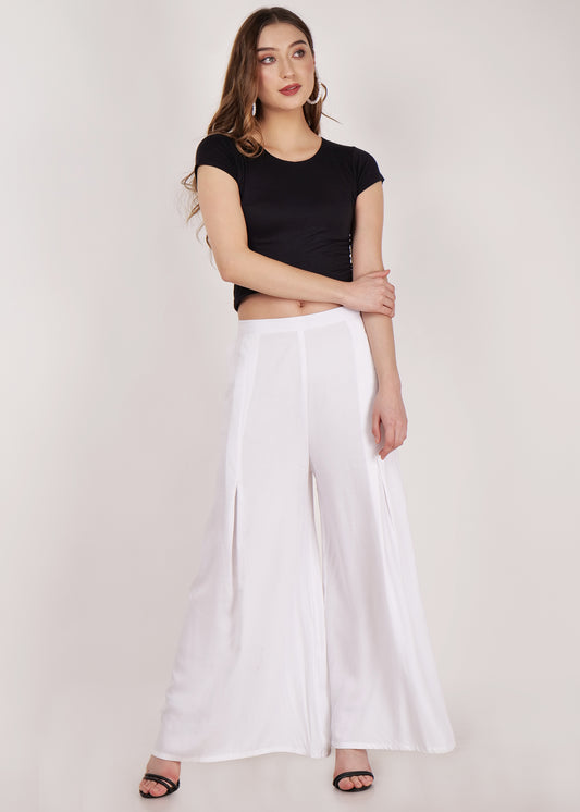 White Pleated Designer Plazo - Rigel Wear