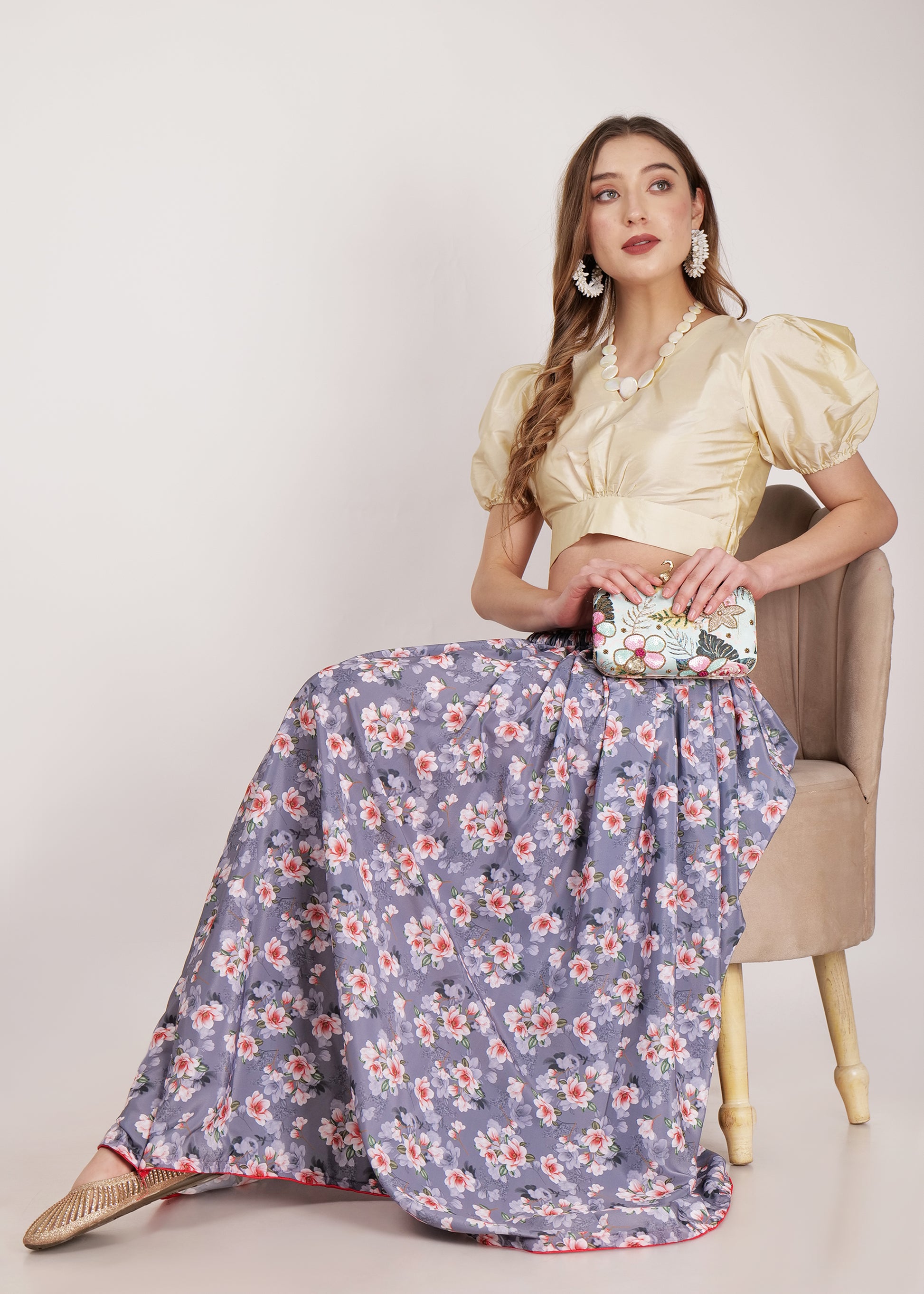 Lavender Printed Skirt - Rigel Wear