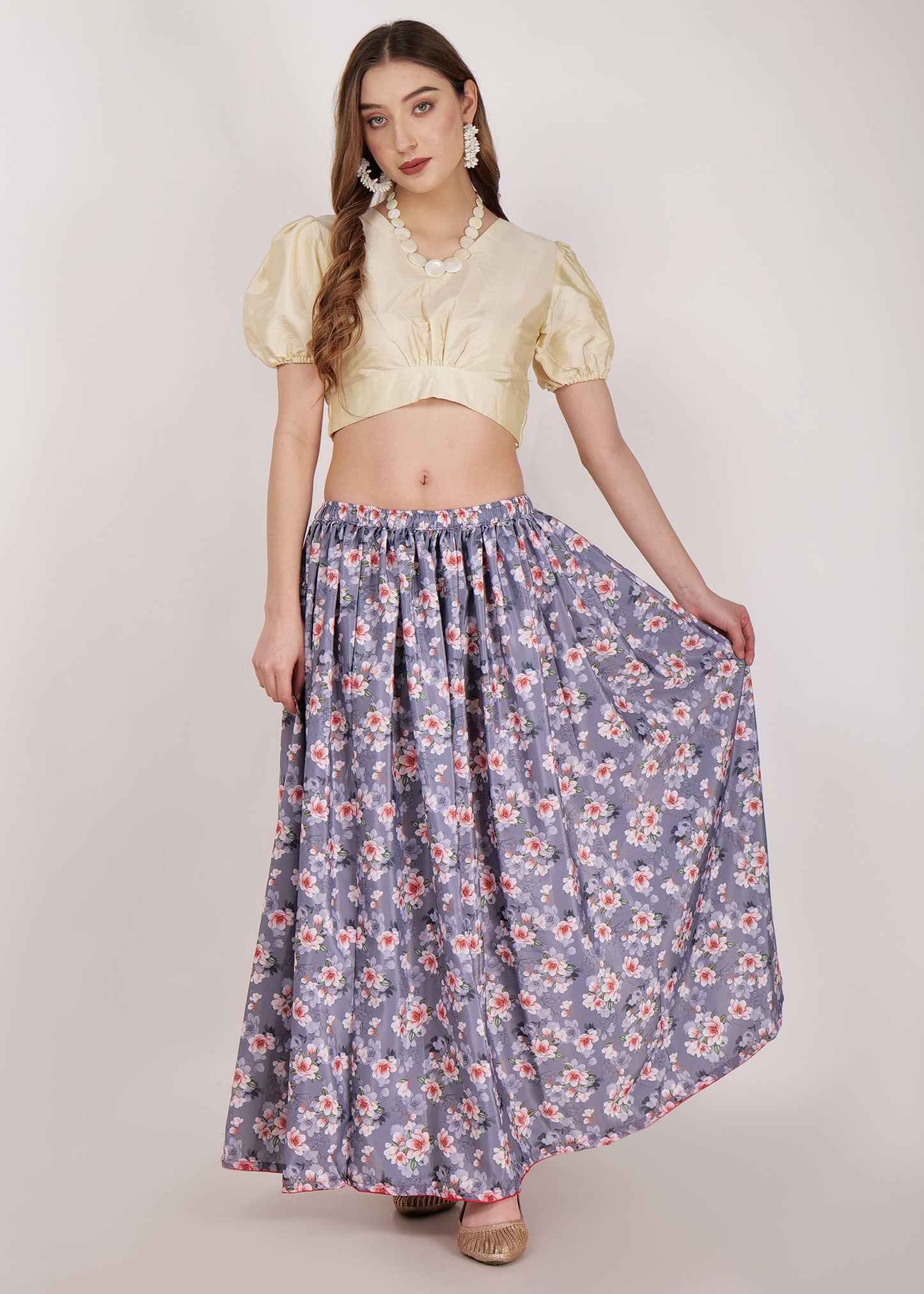 Lavender Printed Skirt - Rigel Wear